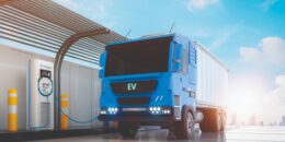 camion-remorque-logistique-ev-ou-camion-vehicule-electrique-a-la-station-de-charge