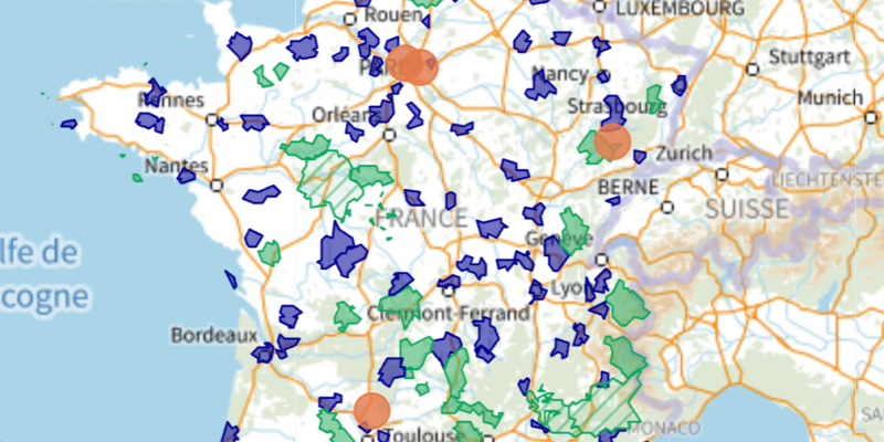 Carte des 109 territoires d’électrification en France