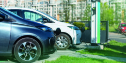 Two charging electric cars